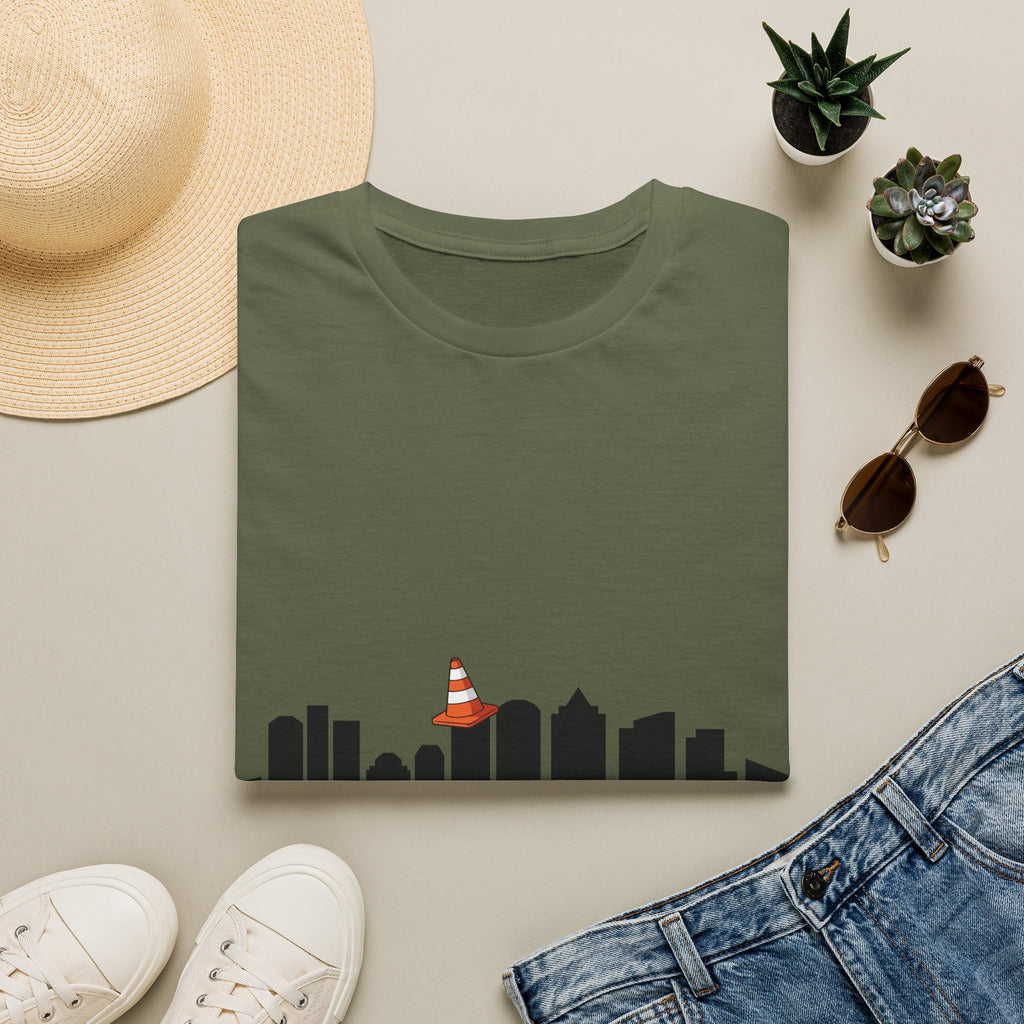 Boston Skyline Tee — Playful Traffic Cone Graphic (Boston & Scotland Fans)