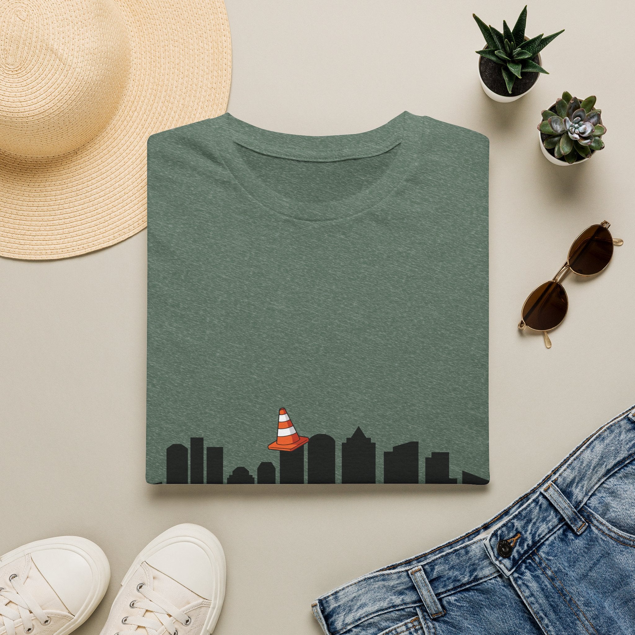 Boston Skyline Tee — Playful Traffic Cone Graphic (Boston & Scotland Fans)