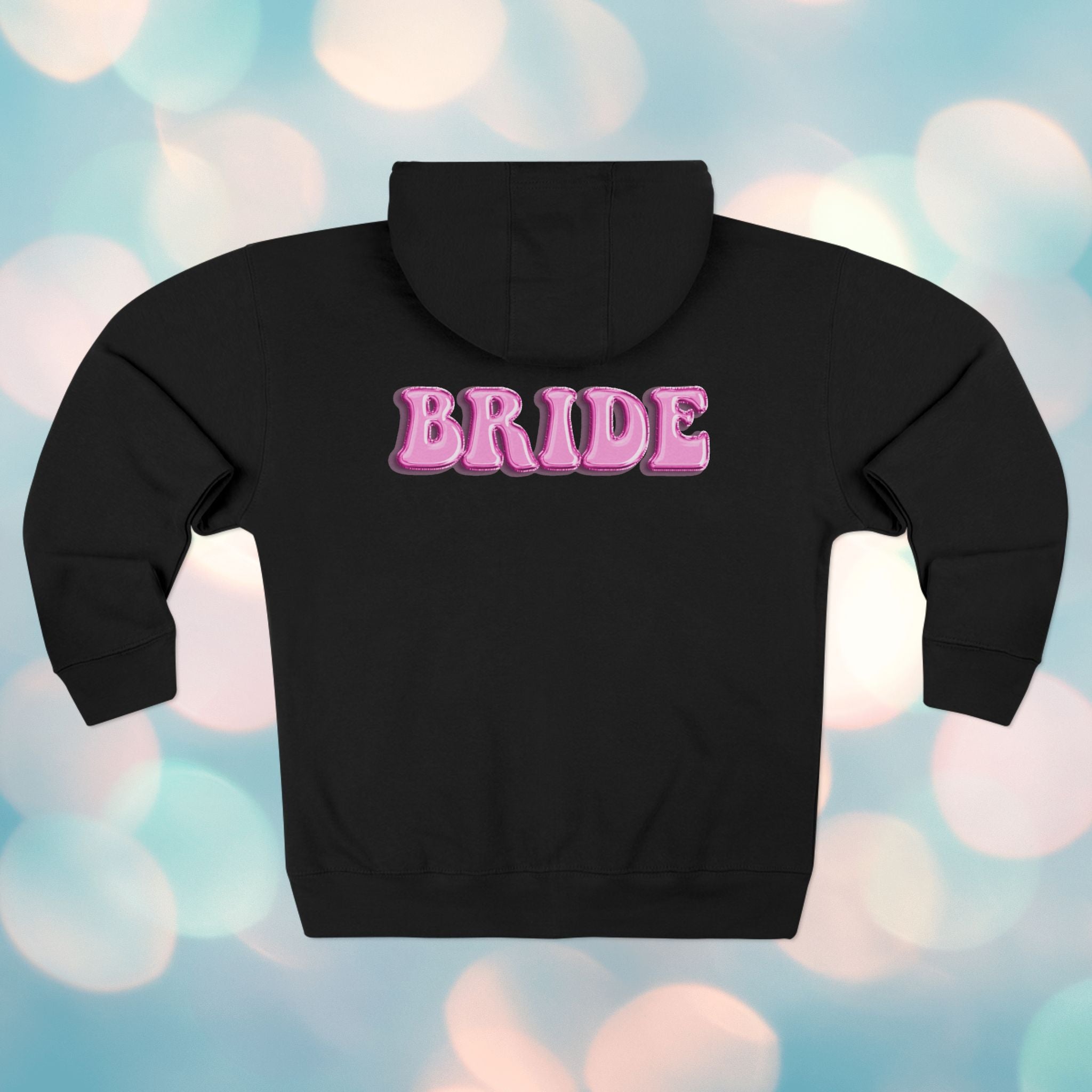 Bride Zip Hoodie — Pink Bubble Letter Bachelorette Hoodie