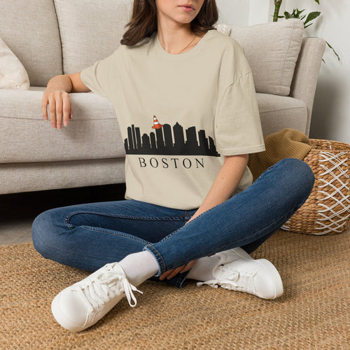Boston Skyline Tee — Playful Traffic Cone Graphic (Boston & Scotland Fans)