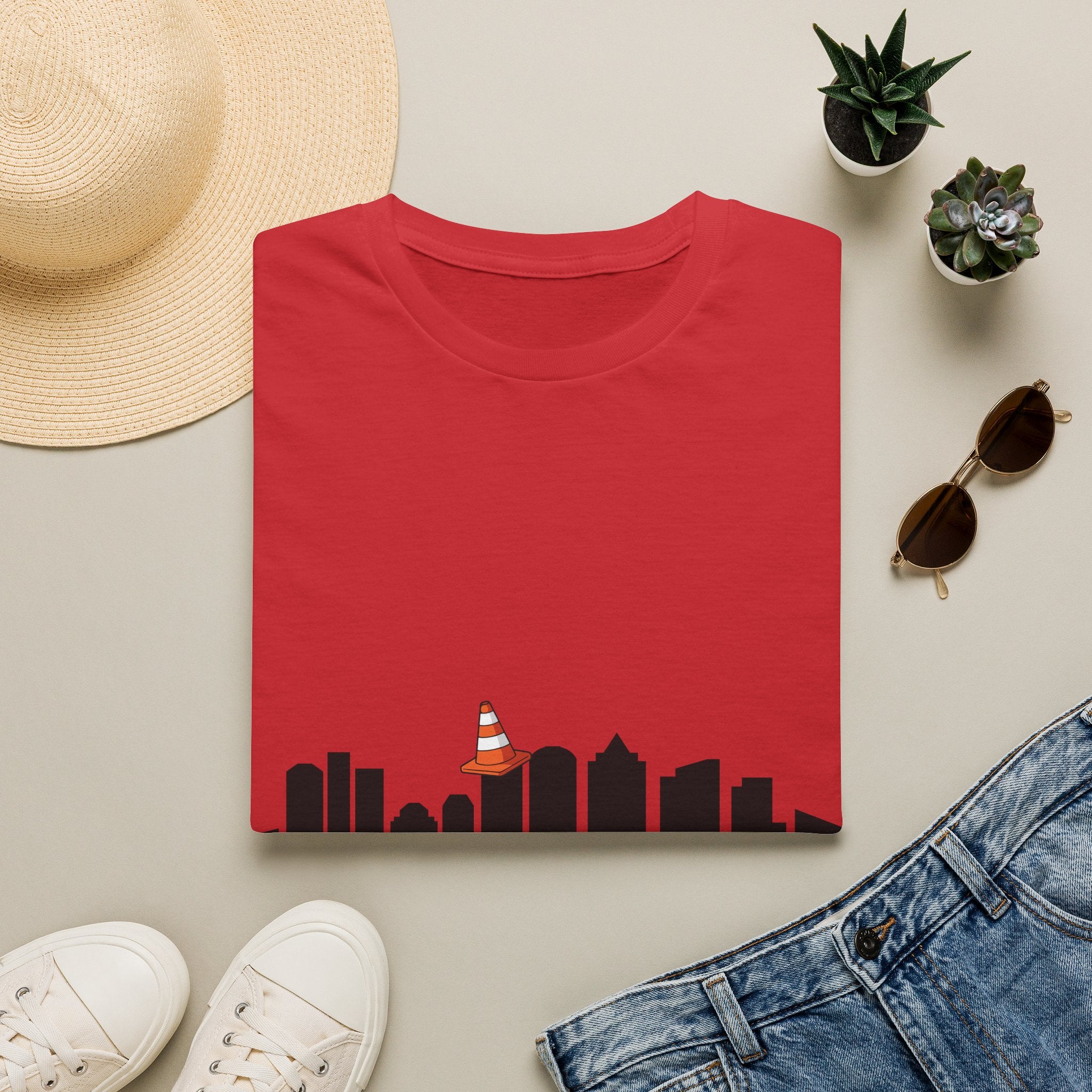 Boston Skyline Tee — Playful Traffic Cone Graphic (Boston & Scotland Fans)