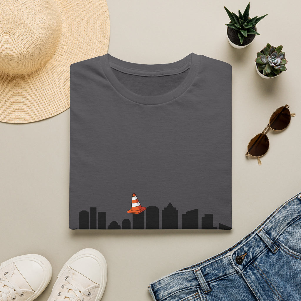 Boston Skyline Tee — Playful Traffic Cone Graphic (Boston & Scotland Fans)