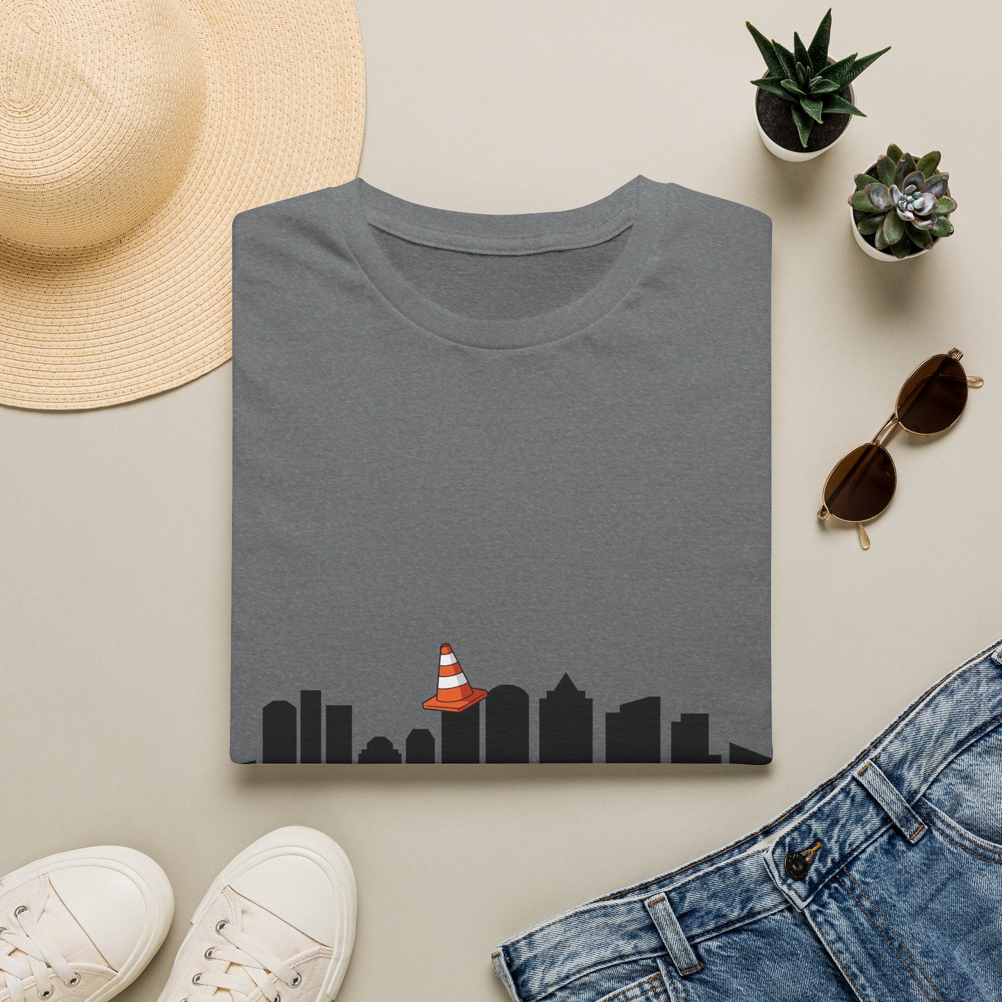Boston Skyline Tee — Playful Traffic Cone Graphic (Boston & Scotland Fans)