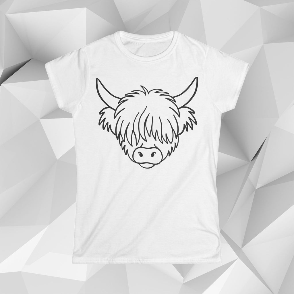 Highland Coo Cartoon Tee — Women's Cute Highland Cow Graphic Shirt