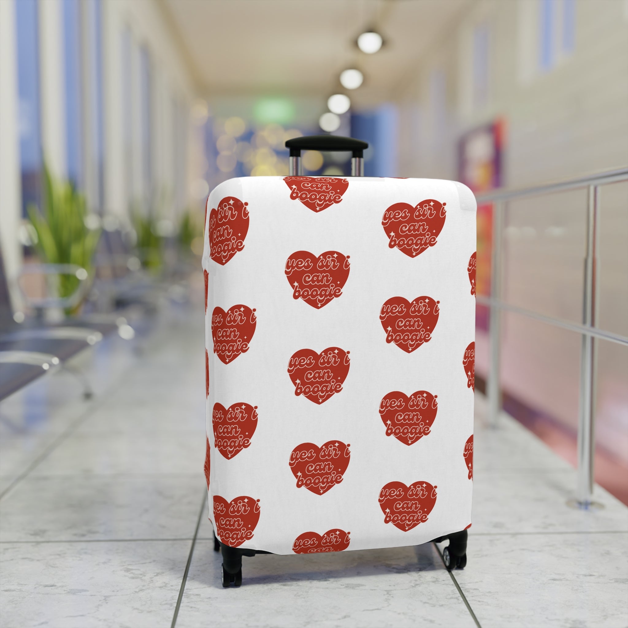 Luggage Cover — Red Heart Pattern "Love You More" Travel Protector