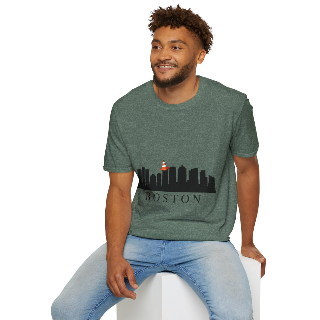 Boston Skyline Tee — Playful Traffic Cone Graphic (Boston & Scotland Fans)