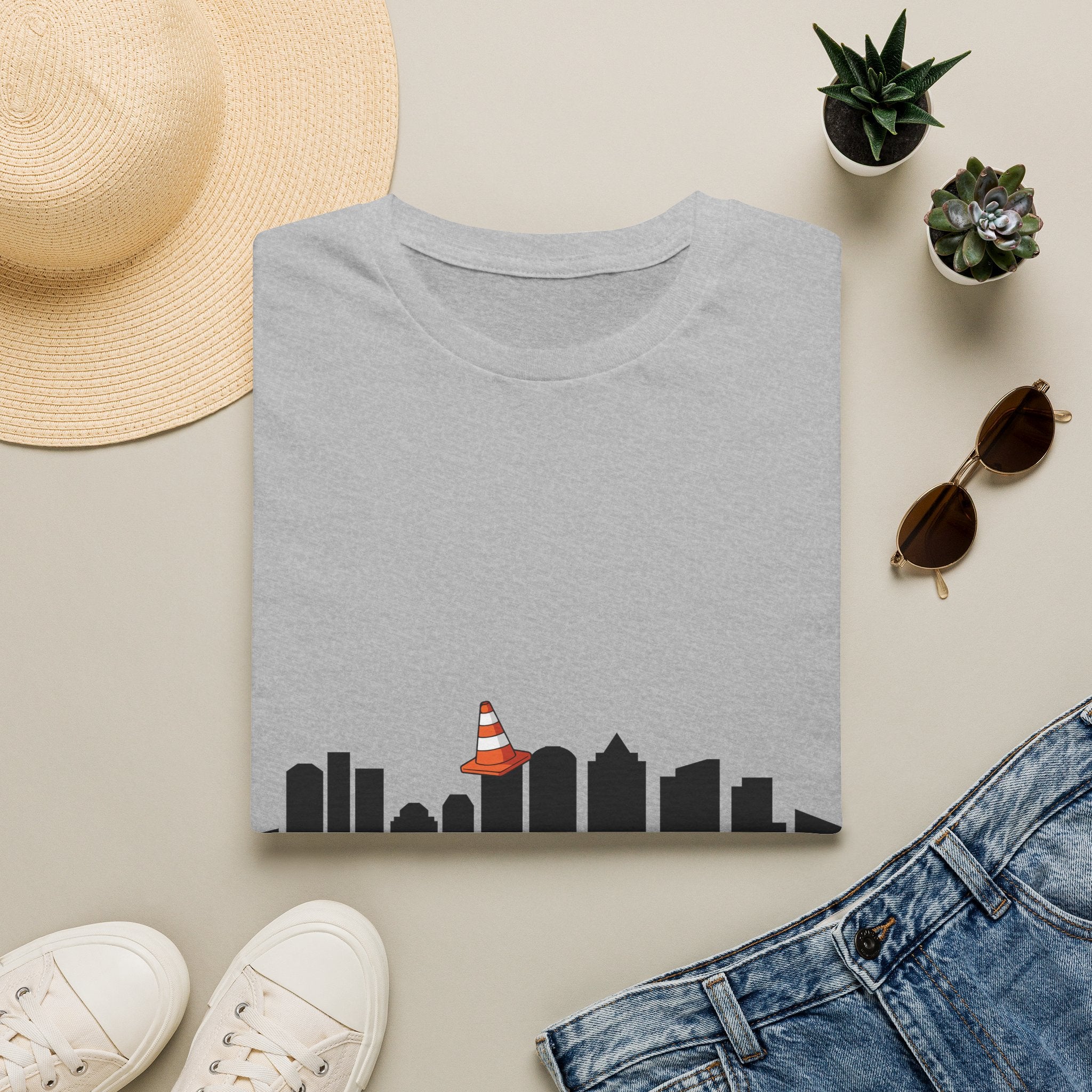 Boston Skyline Tee — Playful Traffic Cone Graphic (Boston & Scotland Fans)
