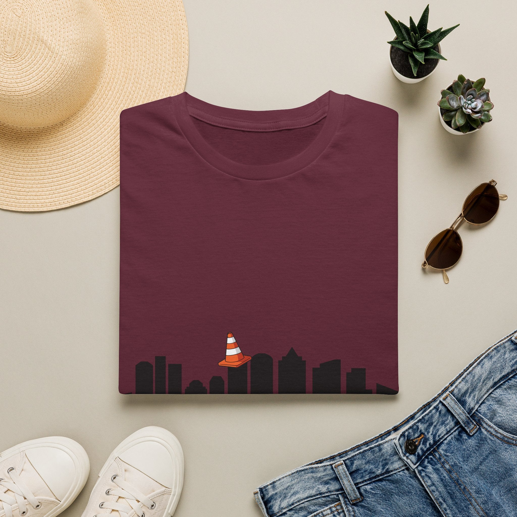 Boston Skyline Tee — Playful Traffic Cone Graphic (Boston & Scotland Fans)