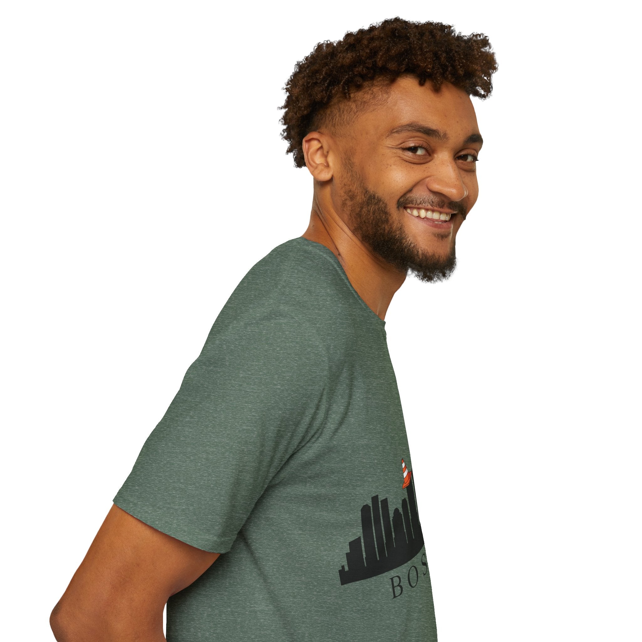 Boston Skyline Tee — Playful Traffic Cone Graphic (Boston & Scotland Fans)