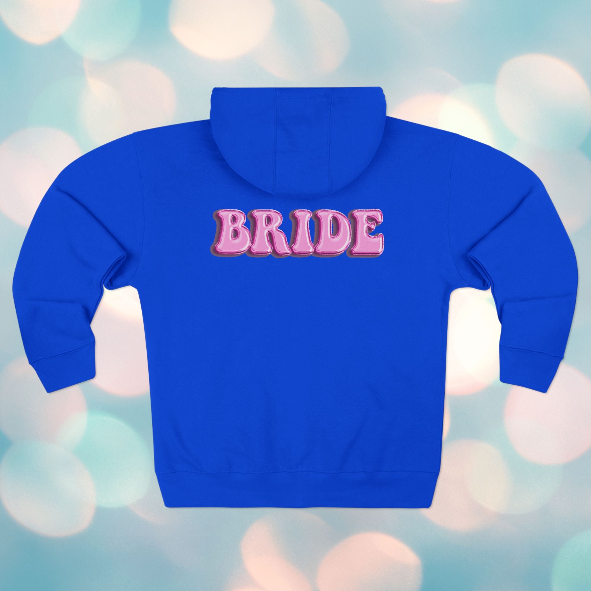 Bride Zip Hoodie — Pink Bubble Letter Bachelorette Hoodie