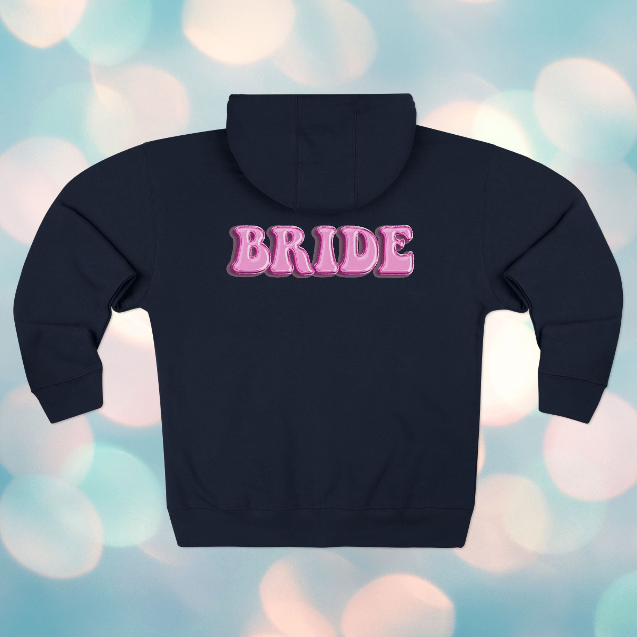 Bride Zip Hoodie — Pink Bubble Letter Bachelorette Hoodie