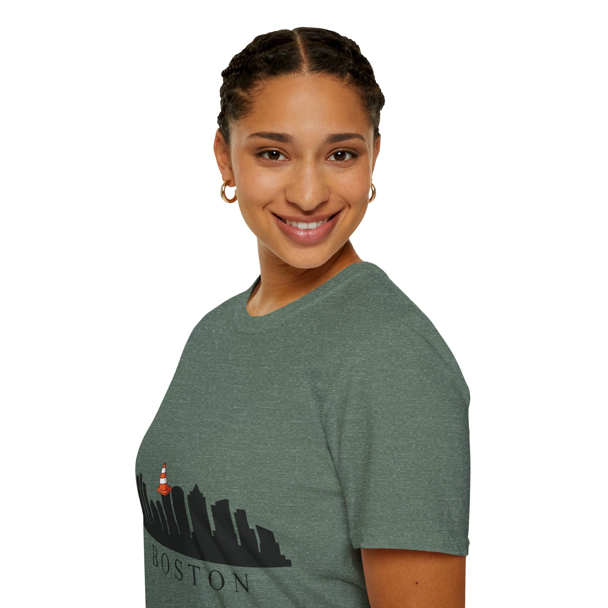 Boston Skyline Tee — Playful Traffic Cone Graphic (Boston & Scotland Fans)