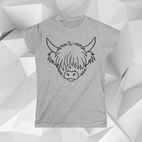 Highland Coo Cartoon Tee — Women's Cute Highland Cow Graphic Shirt