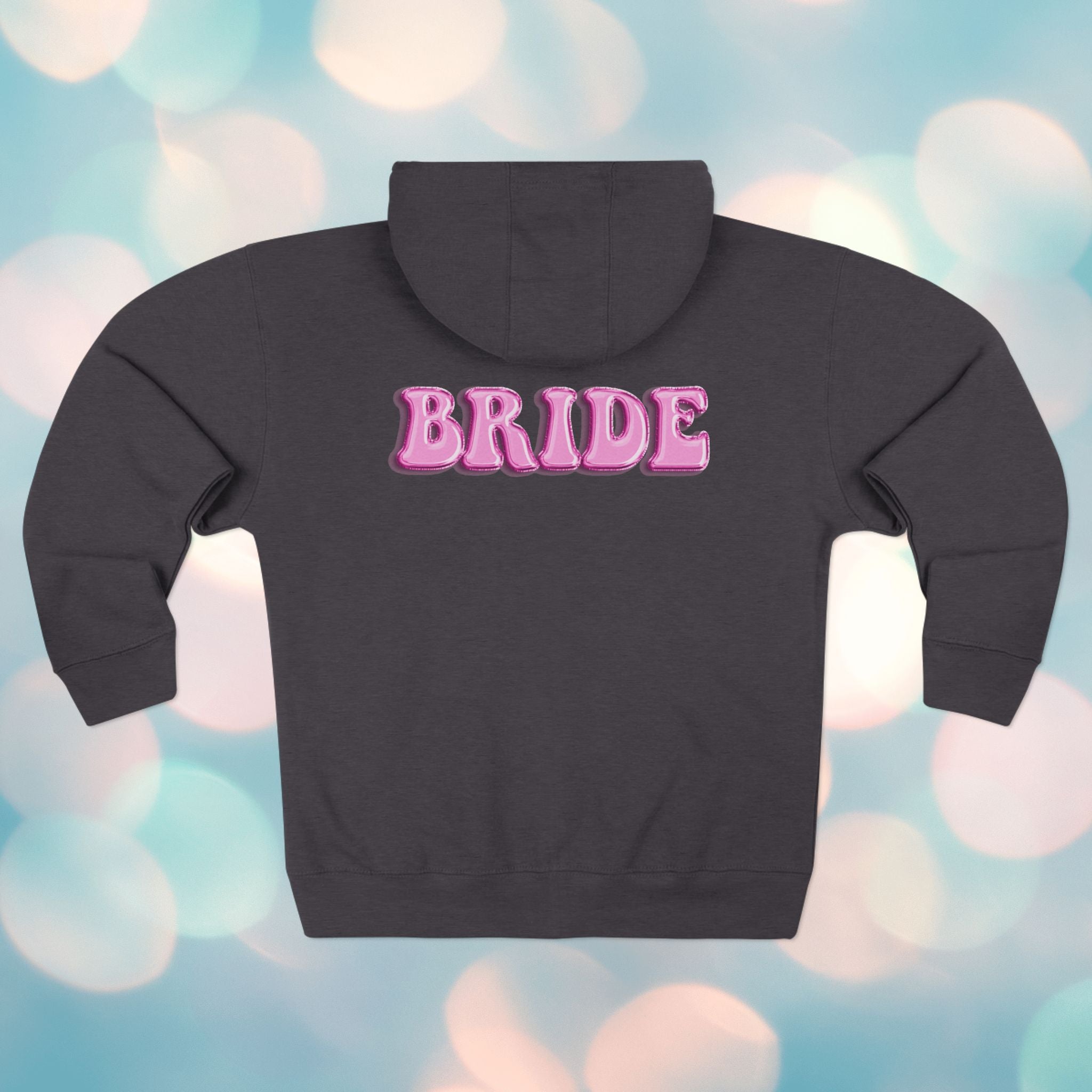 Bride Zip Hoodie — Pink Bubble Letter Bachelorette Hoodie