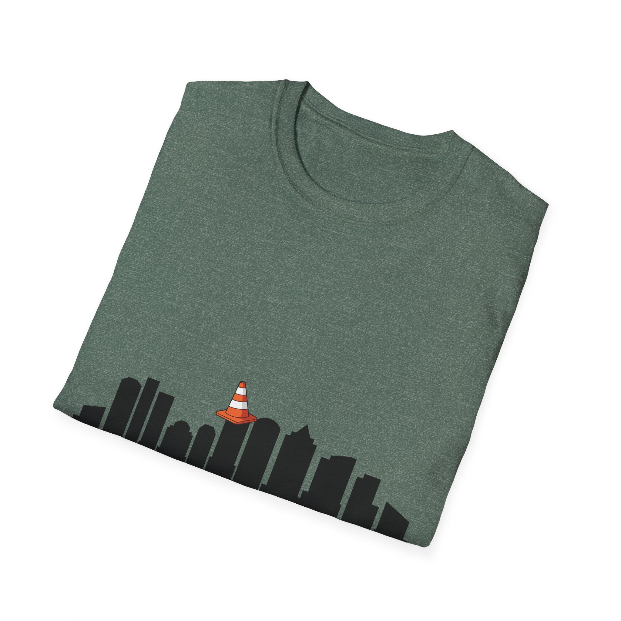 Boston Skyline Tee — Playful Traffic Cone Graphic (Boston & Scotland Fans)