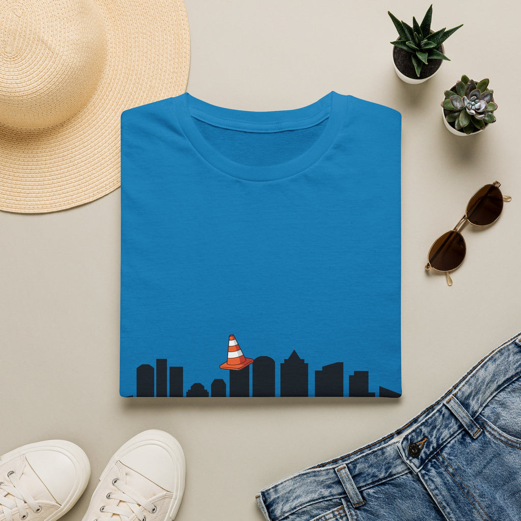 Boston Skyline Tee — Playful Traffic Cone Graphic (Boston & Scotland Fans)