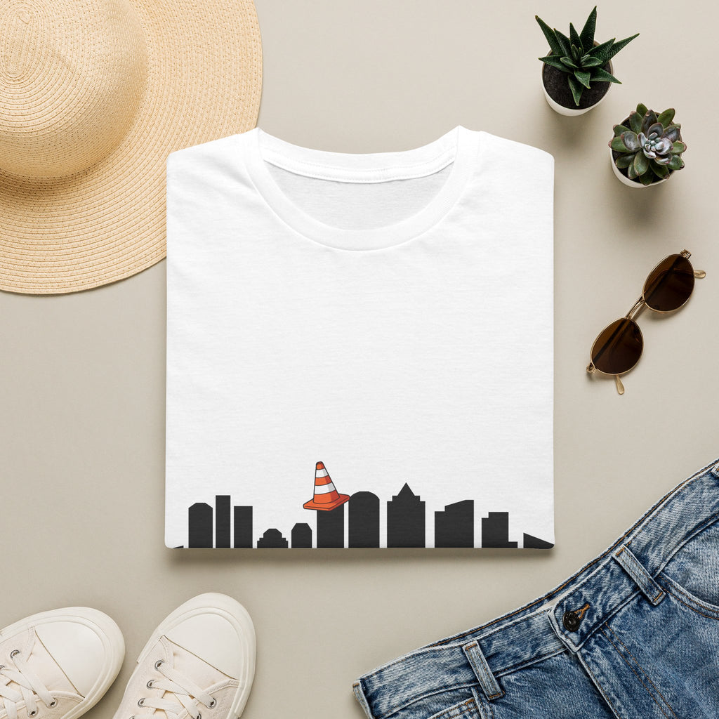 Boston Skyline Tee — Playful Traffic Cone Graphic (Boston & Scotland Fans)