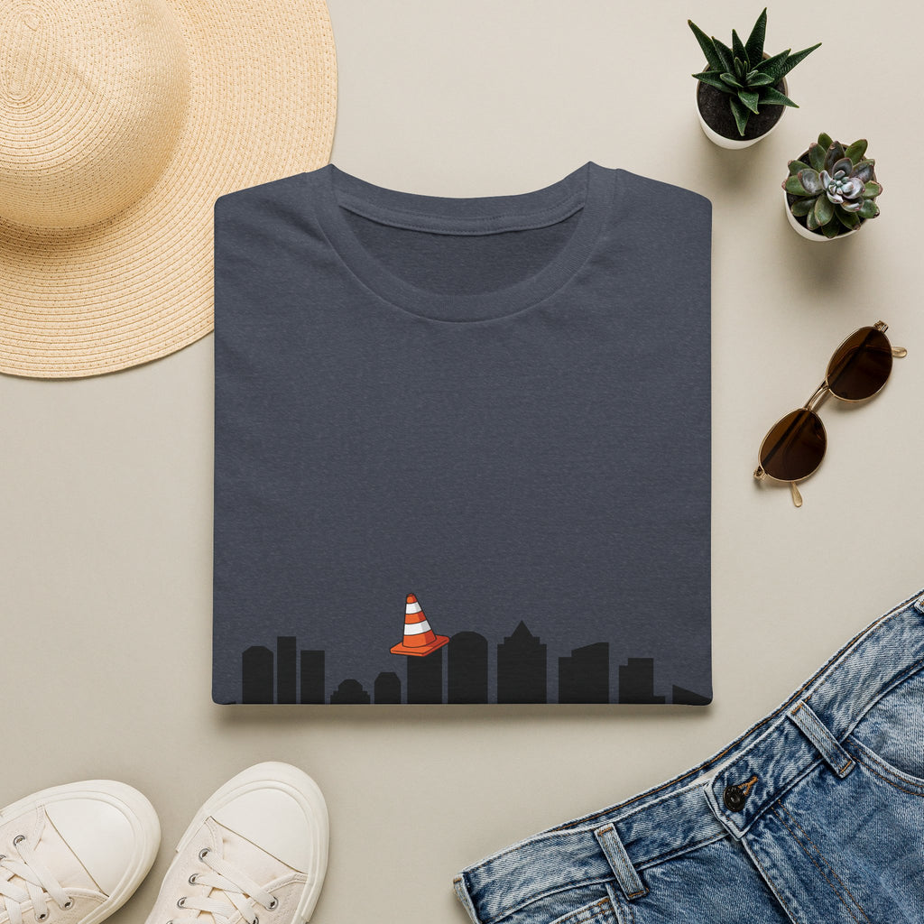 Boston Skyline Tee — Playful Traffic Cone Graphic (Boston & Scotland Fans)