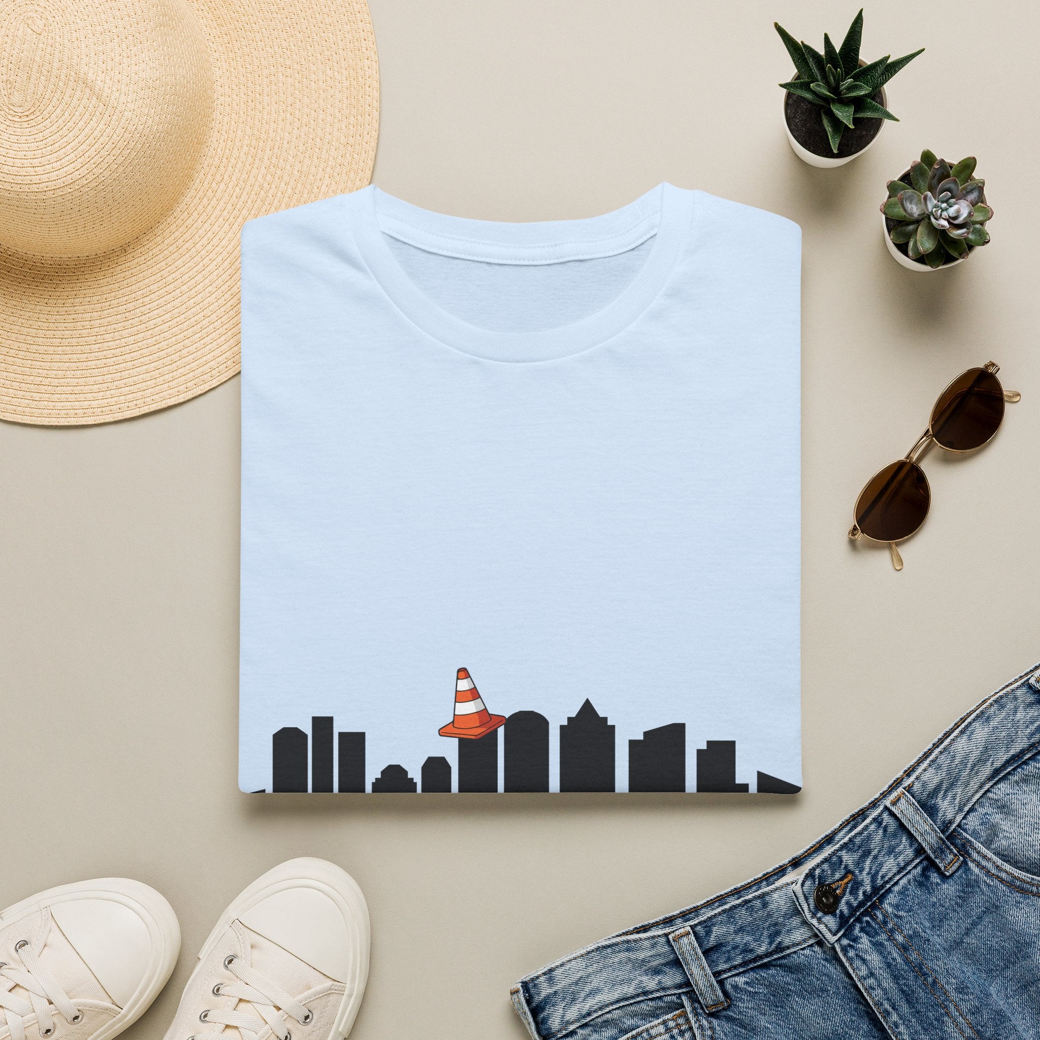 Boston Skyline Tee — Playful Traffic Cone Graphic (Boston & Scotland Fans)