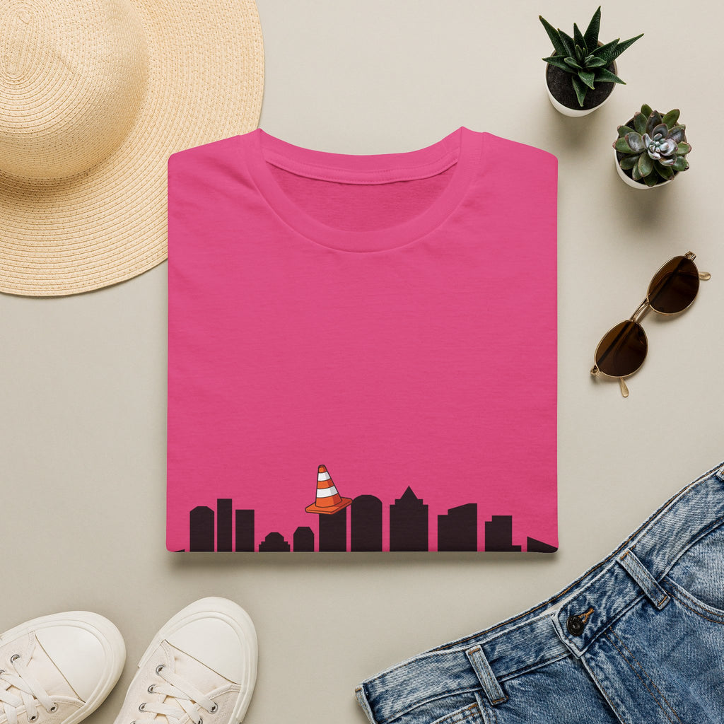 Boston Skyline Tee — Playful Traffic Cone Graphic (Boston & Scotland Fans)