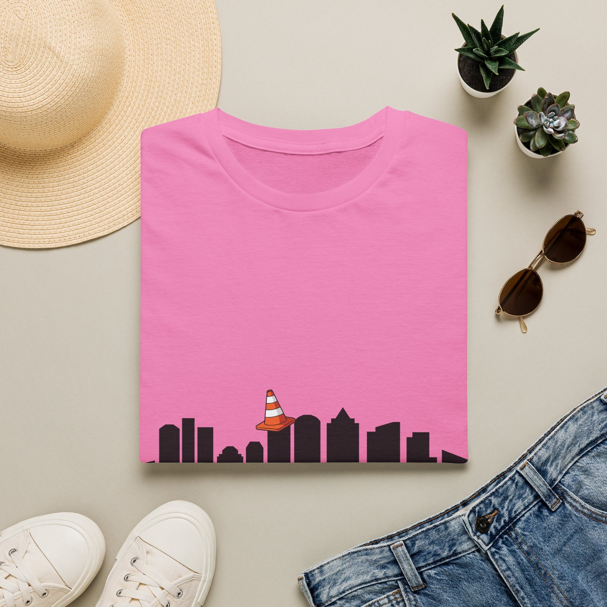 Boston Skyline Tee — Playful Traffic Cone Graphic (Boston & Scotland Fans)