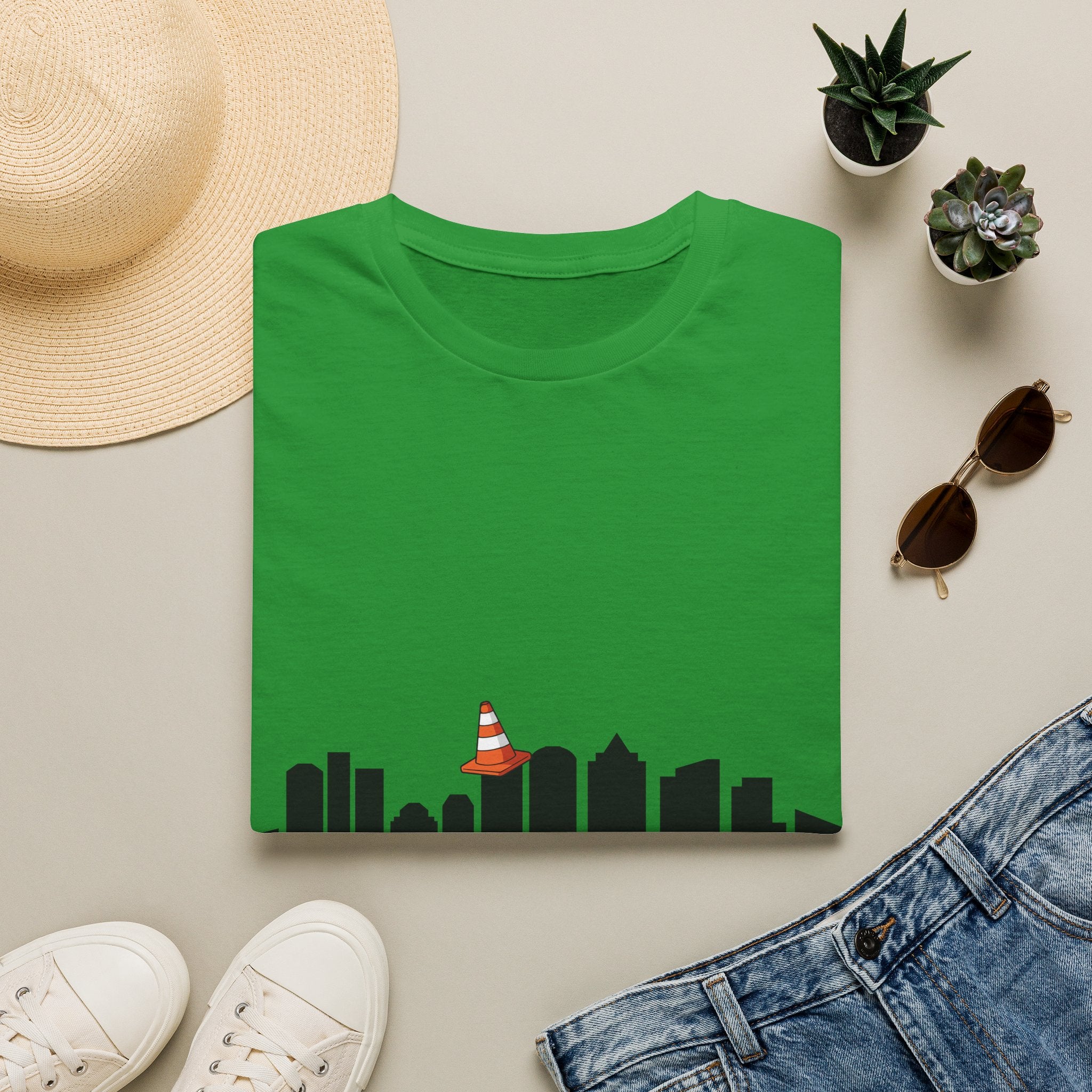 Boston Skyline Tee — Playful Traffic Cone Graphic (Boston & Scotland Fans)
