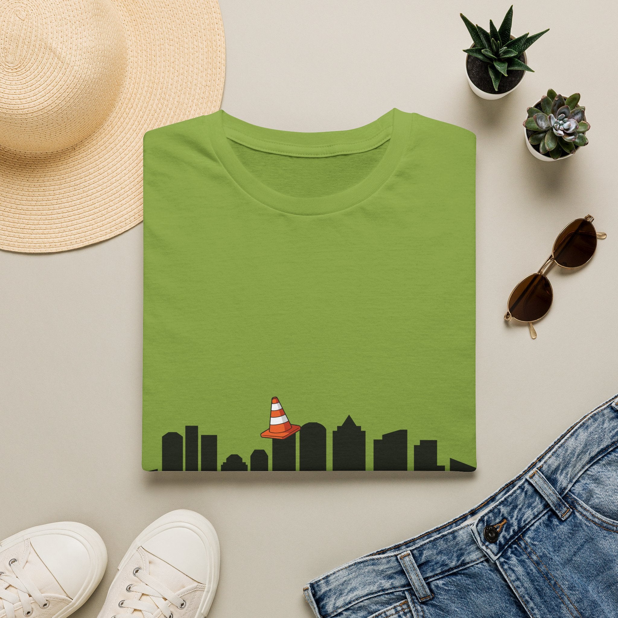 Boston Skyline Tee — Playful Traffic Cone Graphic (Boston & Scotland Fans)