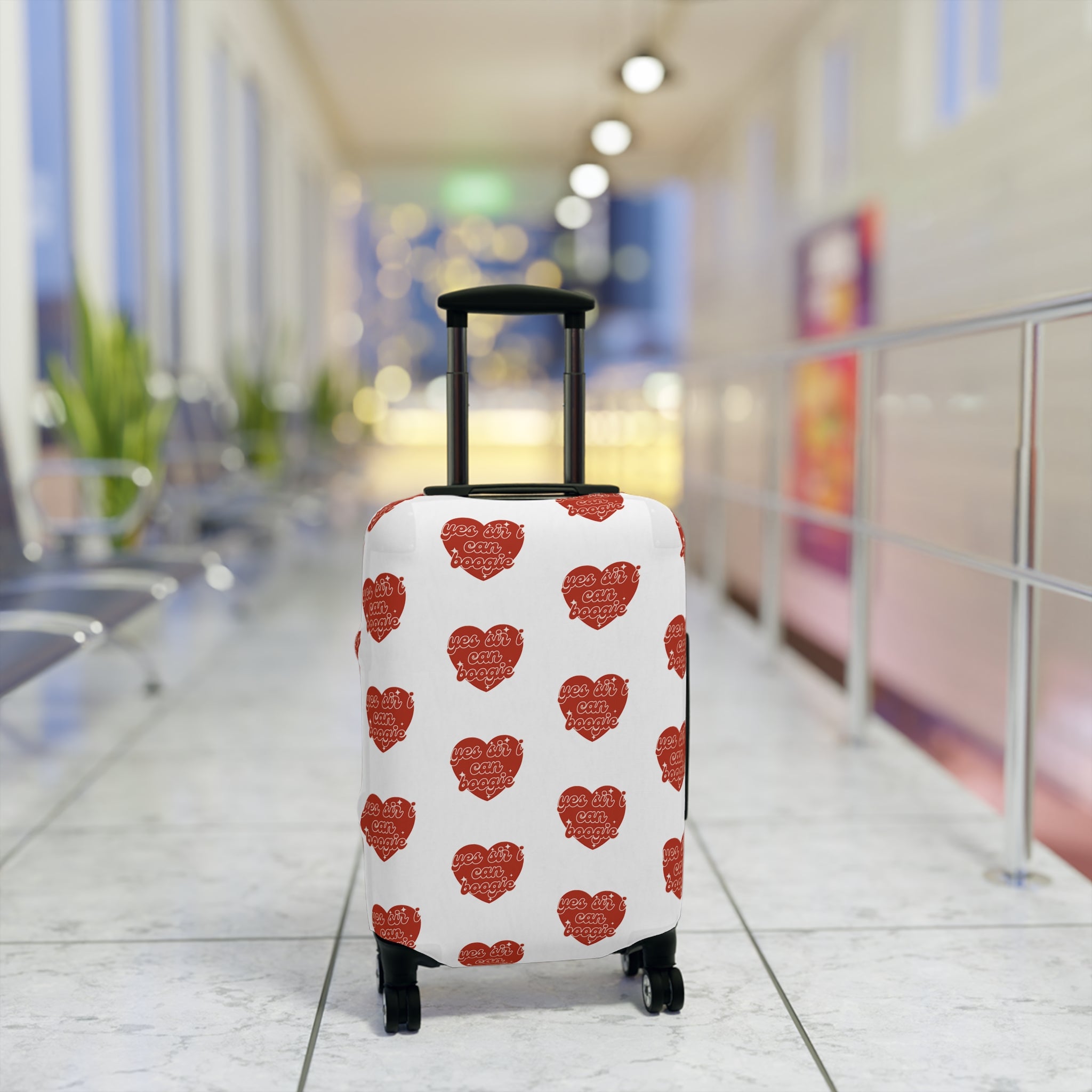 Luggage Cover — Red Heart Pattern "Love You More" Travel Protector