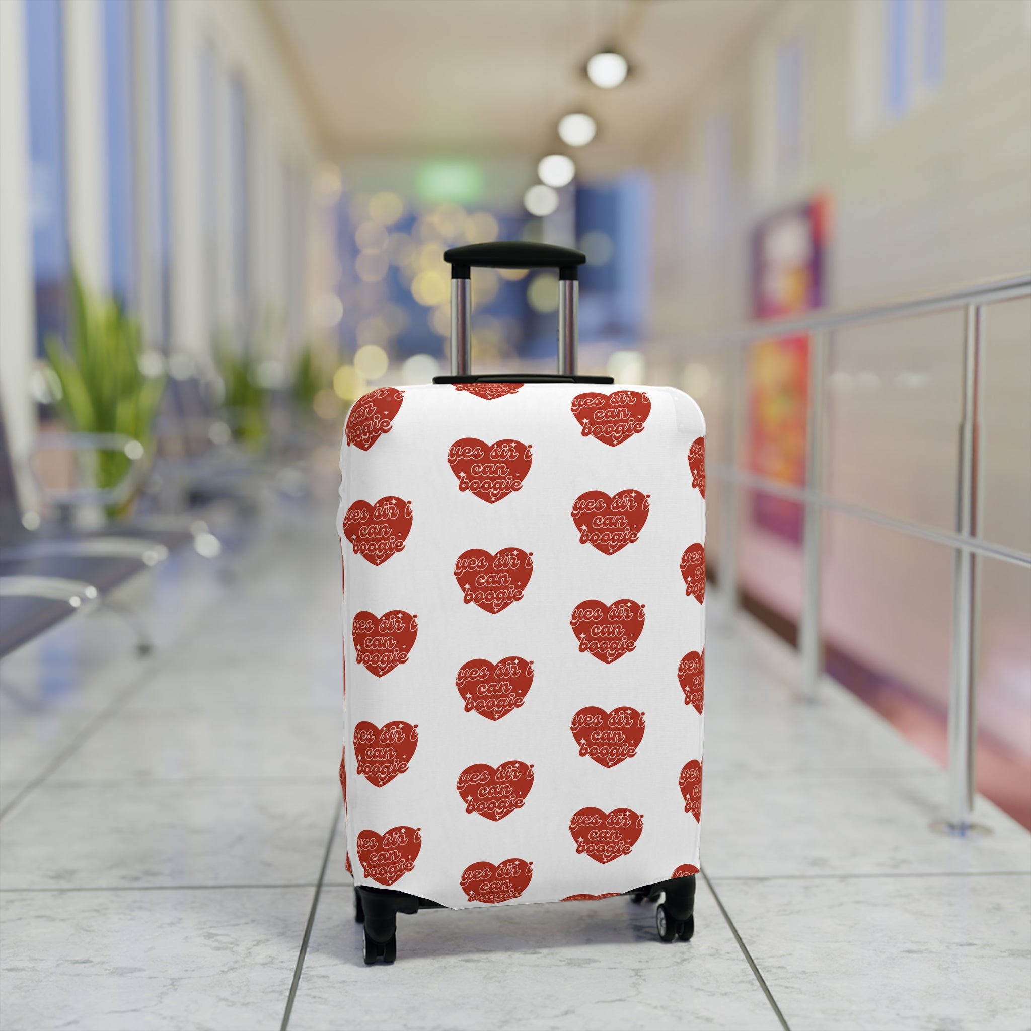 Luggage Cover — Red Heart Pattern "Love You More" Travel Protector