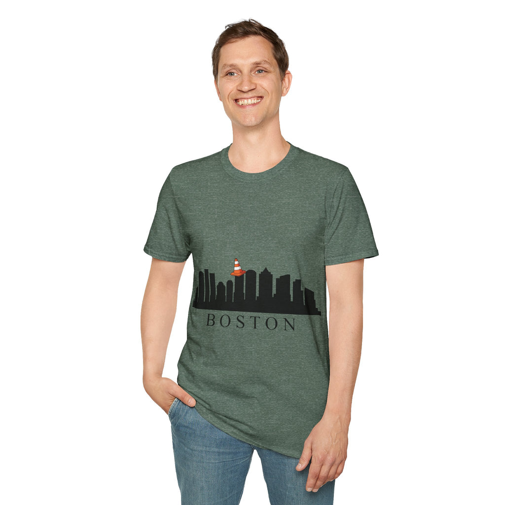 Boston Skyline Tee — Playful Traffic Cone Graphic (Boston & Scotland Fans)